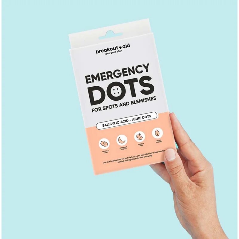 breakout + aid Emergency Dots For Spots and Blemishes helyi ápolás pattanások ellen az arcra dekoltázsra és hátra szalicilsavval 72 db