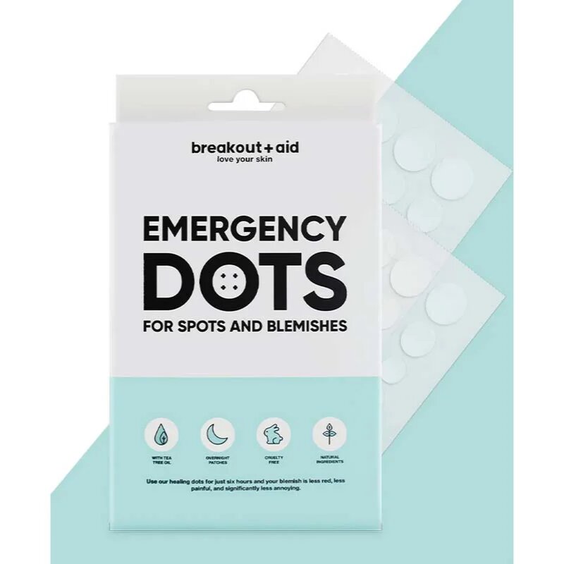 breakout + aid Emergency Dots For Spots and Blemishes helyi ápolás pattanások ellen az arcra dekoltázsra és hátra teafaolajjal 72 db
