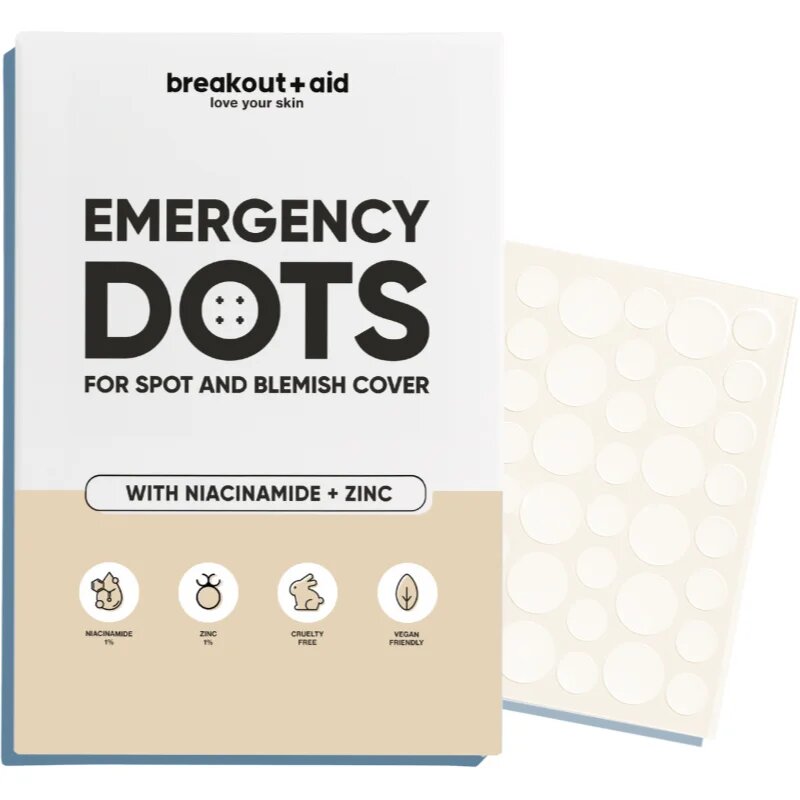 breakout + aid Emergency Dots For Spots and Blemishes helyi ápolás pattanásos bőrre niacinamiddal és cinkkel 72 db