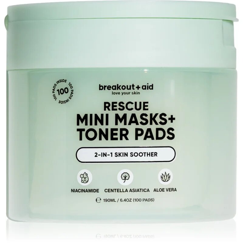 breakout + aid Mini Masks+Toner Pads Rescue tonizáló párnák az arcbőr megnyugtatására 100 db