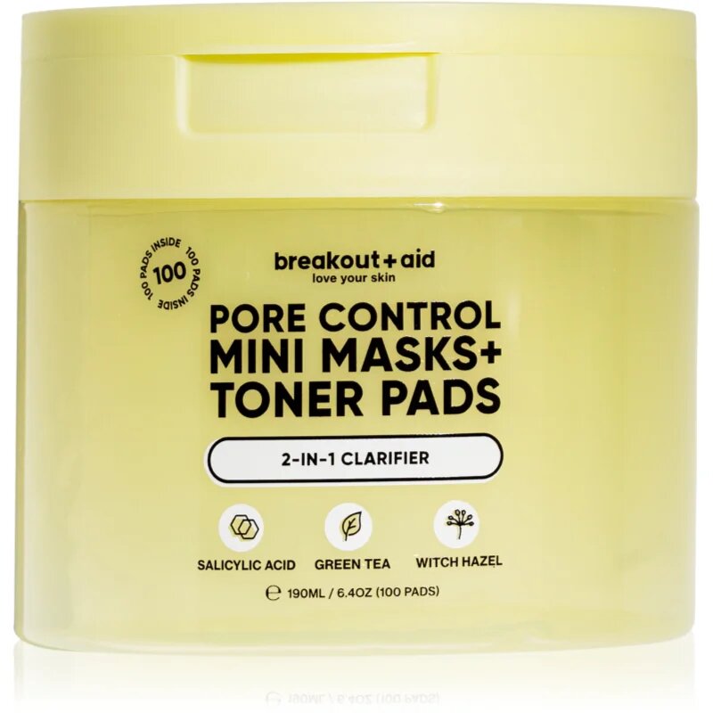 breakout + aid Pore Control Mini Masks + Toner Pads tonizáló párnák szalicilsavval 100 db
