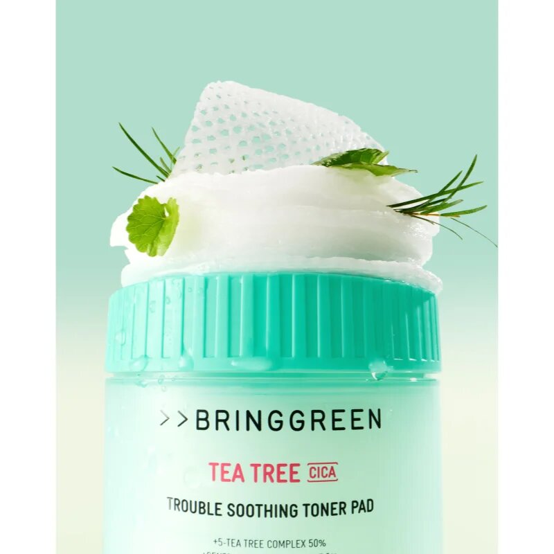 BRINGGREEN Tea Tree Cica Trouble Soothing Toner Pad tonizáló párnák nyugtató hatással 90 db