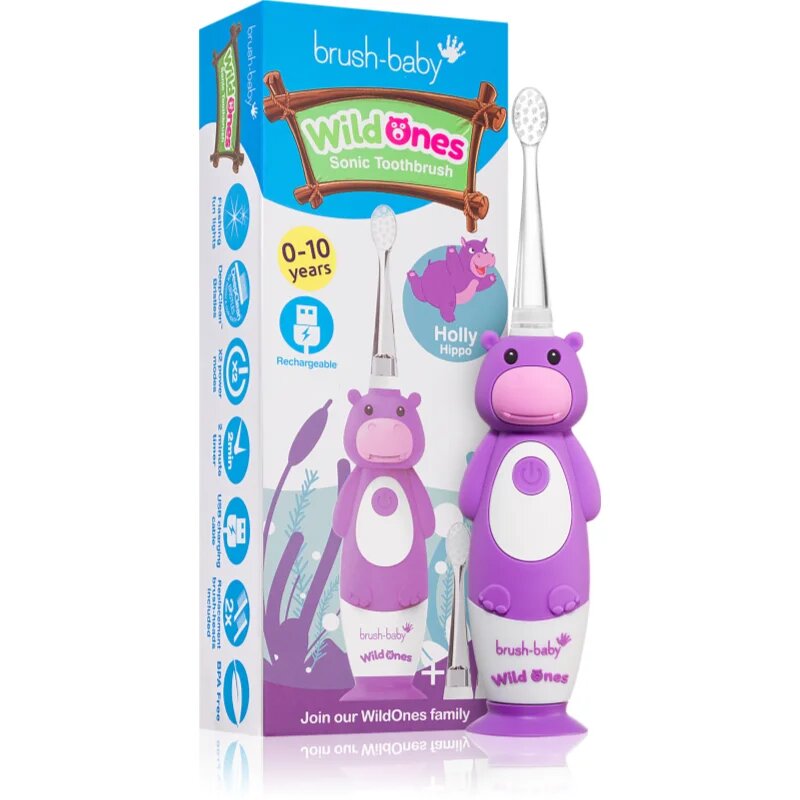 Brush Baby WildOnes WildOne elektromos fogkefe + 2 tartalékfej gyermekeknek Hippo 1 db