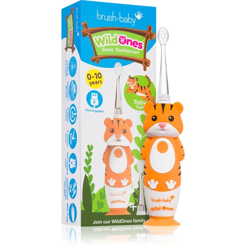 Brush Baby WildOnes WildOne elektromos fogkefe + 2 tartalékfej gyermekeknek Tiger 1 db