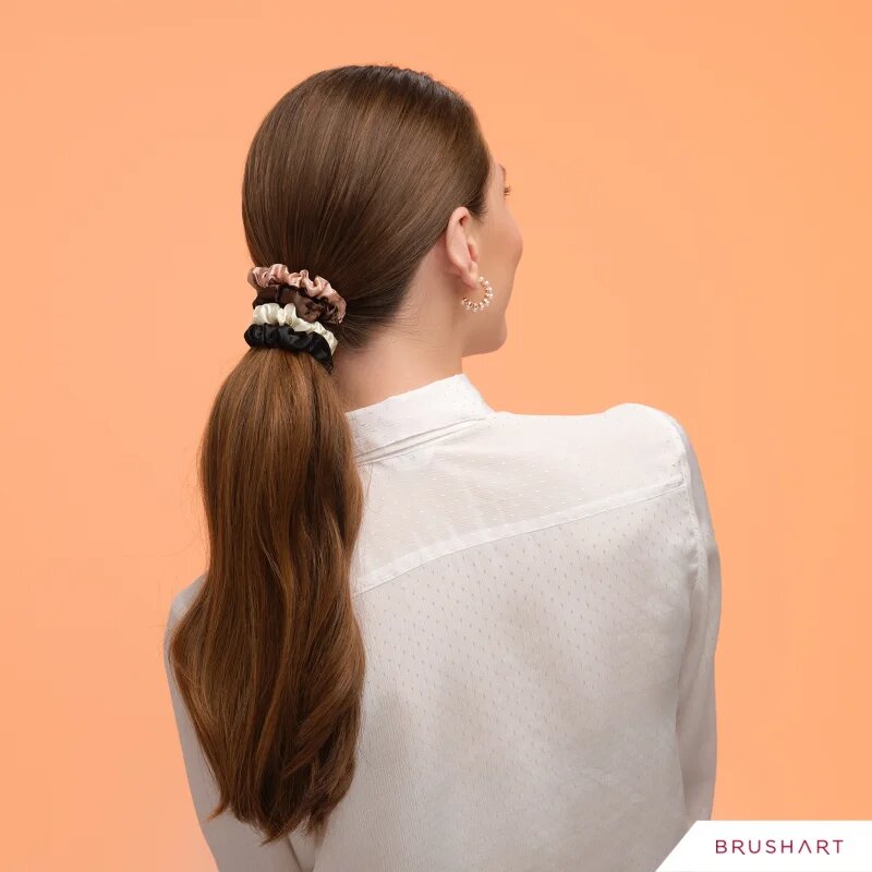 BrushArt Gift for You Slim satin scrunchie set hajgumik Black & Cream