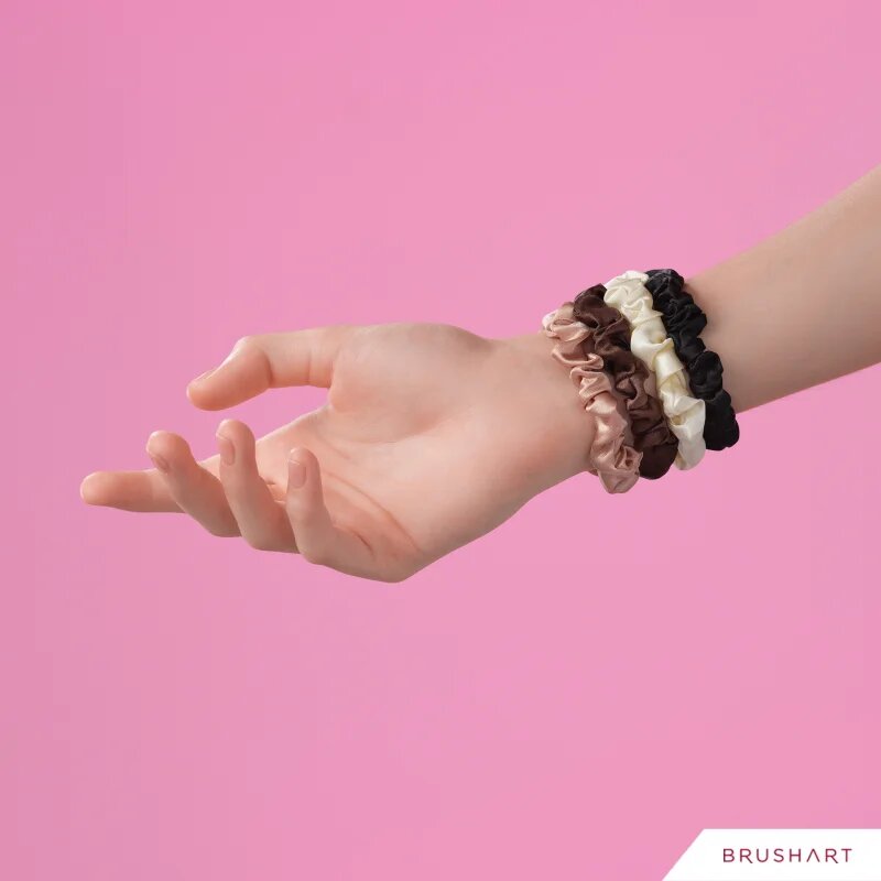 BrushArt Gift for You Slim satin scrunchie set hajgumik Black & Cream