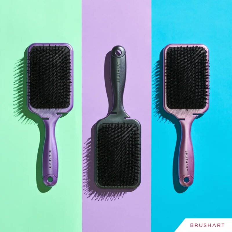 BrushArt Hair Boar bristle paddle hairbrush hajkefe vaddisznó sörtékkel Metalic Pink 1 db