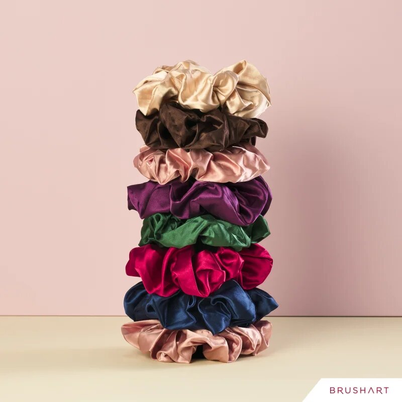 BrushArt Hair Large satin scrunchie set hajgumik Brown & Green