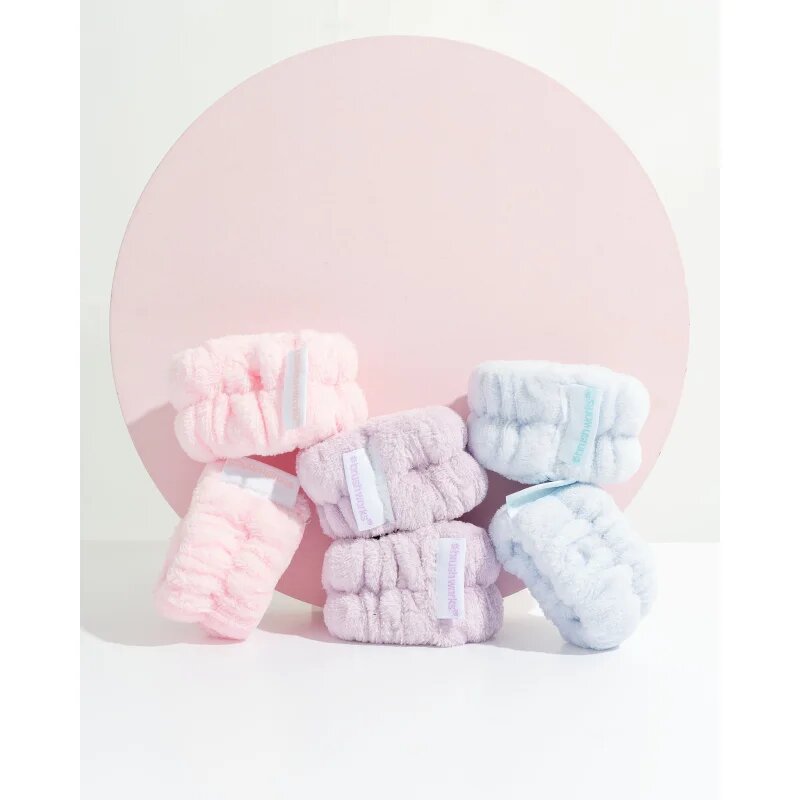 Brushworks Pastel Microfibre Wrist Wash Bands a víz arcmosás közbeni lefolyását megelőző karkötő 6 db