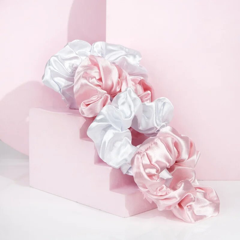 Brushworks Satin Scrunchies Pink & White hajgumik