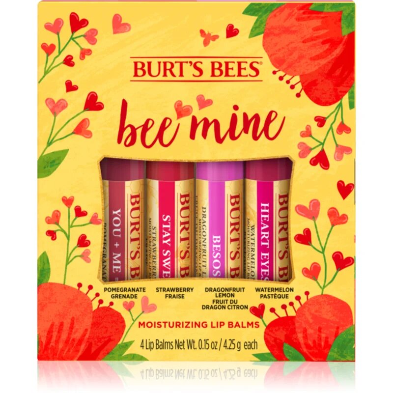 Burt’s Bees Bee Mine ajakápoló méhviasszal íz Pomegranate Strawberry Dragonfruit Lemon Watermelon 4x4.25 g
