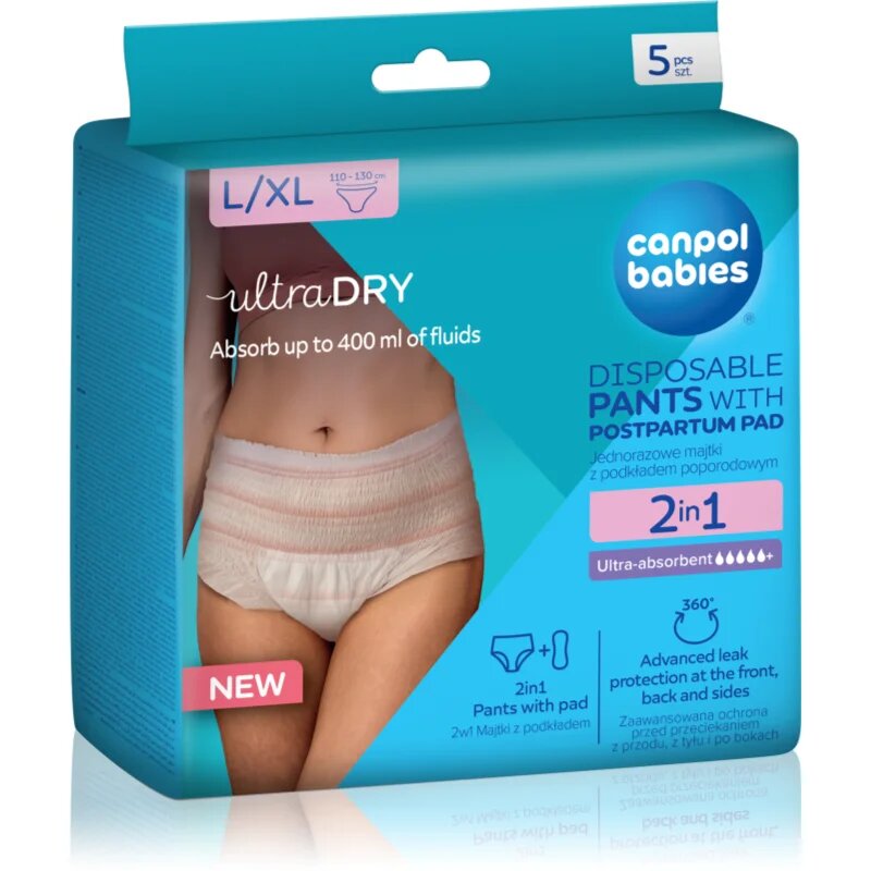 Canpol babies Pants With Postpartum Pad szülés utáni alsóneműk eldobható 2 az 1-ben L/XL 5 db