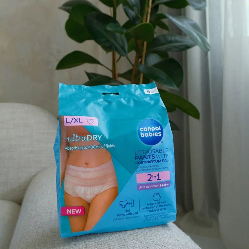 Canpol babies Pants With Postpartum Pad szülés utáni alsóneműk eldobható 2 az 1-ben L/XL 5 db