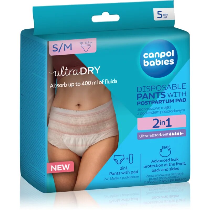 Canpol babies Pants With Postpartum Pad szülés utáni alsóneműk eldobható 2 az 1-ben S/M 5 db