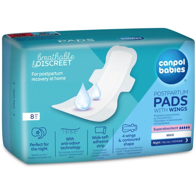Canpol babies Postpartum Pads With Wings szülés utáni betétek éjszakára 8 db