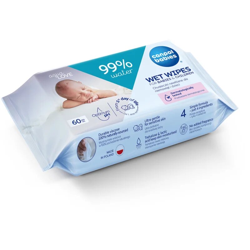 Canpol babies Wet Wipes 99% Water finom nedves törlőkendők gyermekeknek 60 db