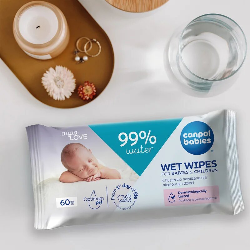 Canpol babies Wet Wipes 99% Water finom nedves törlőkendők gyermekeknek 60 db