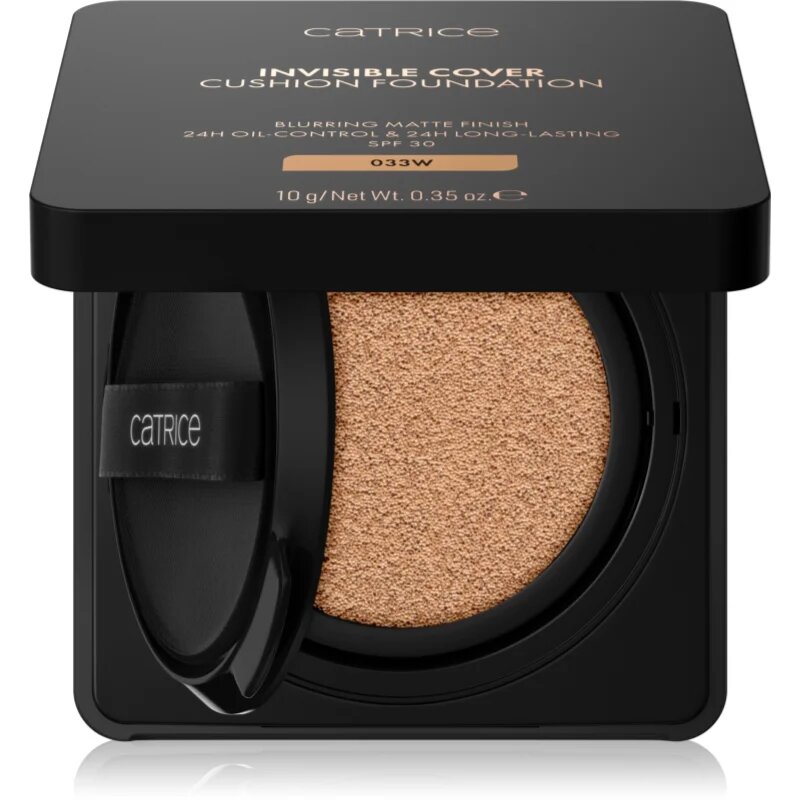 Catrice Invisible Cover Cushion Foundation mattító make-up szivaccsal SPF 30 árnyalat 033W 10 g