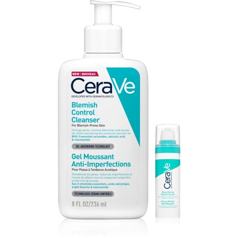 CeraVe Control Cleanser & Retinol Serum Duo komplex ápolás a pattanásos bőr hibáira