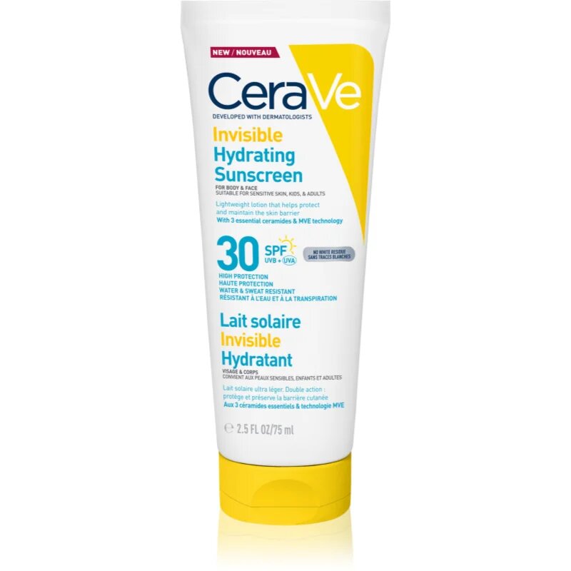 CeraVe Invisible Hydrating Sunscreen SPF 30 napozótej arcra és testre SPF 30 75 ml