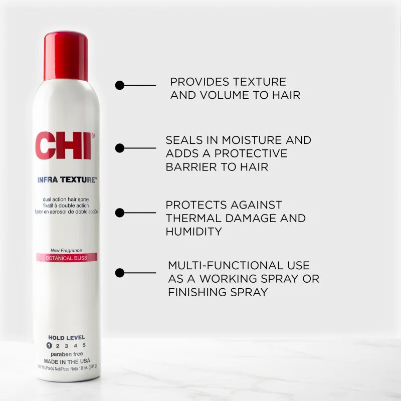 CHI Infra Botanical Bliss Texture Hair Spray haj spray a hajformázáshoz melyhez magas hőfokot használunk 284 g