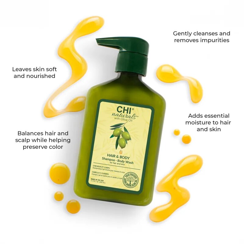 CHI Olive Naturals Hair & Body Shampoo sampon és tusfürdő olívaolajjal 2 az 1-ben 340 ml