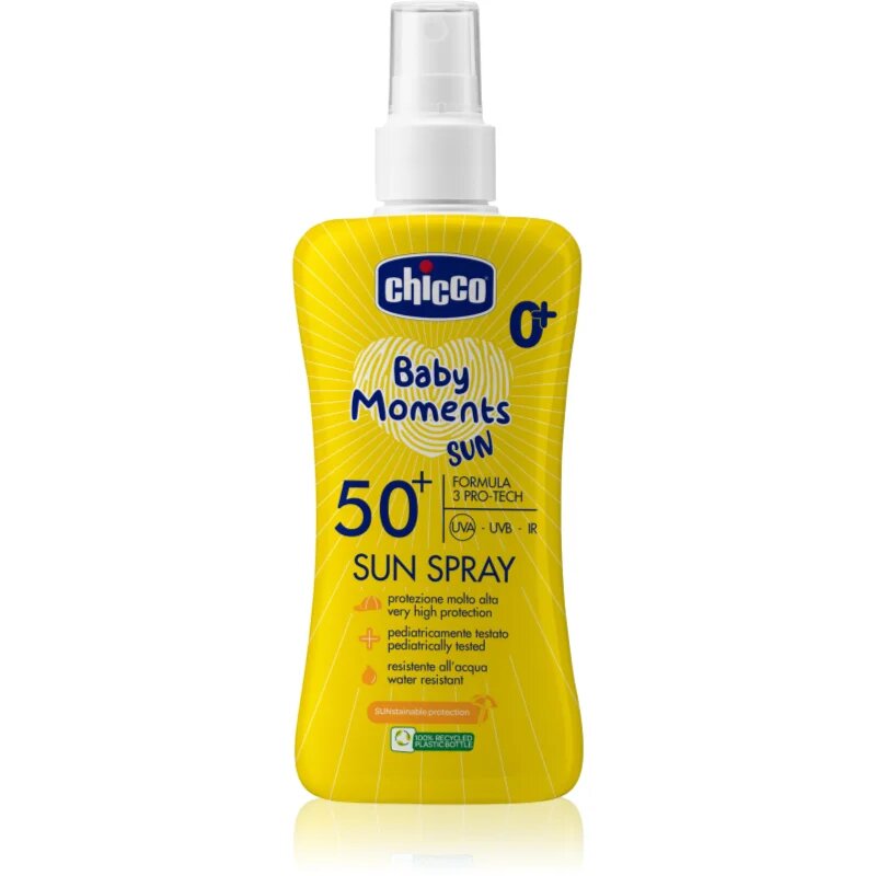 Chicco Baby Moments Sun napozó spray gyermekeknek SPF 50+ 0 m+ 150 ml