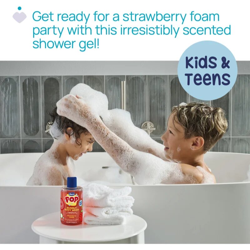 Chicco Pop Bubbly Body Wash tusoló- és fürdőgél gyermekeknek Strawberry Candy 300 ml