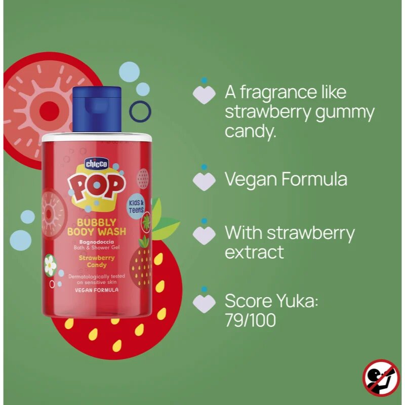 Chicco Pop Bubbly Body Wash tusoló- és fürdőgél gyermekeknek Strawberry Candy 300 ml