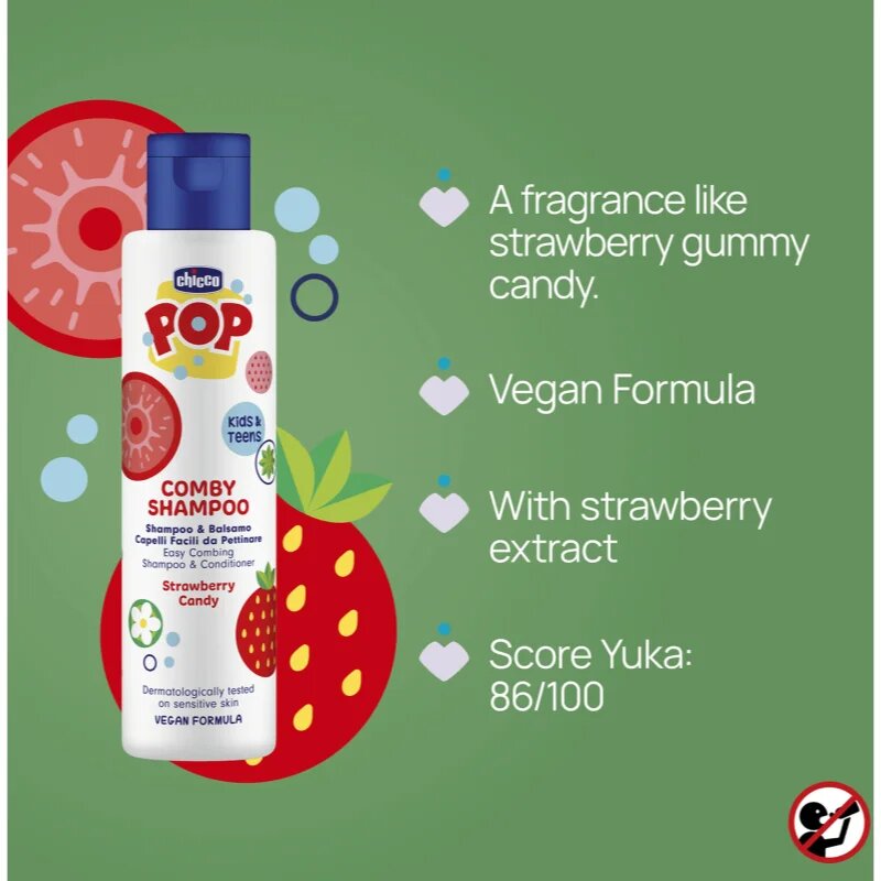 Chicco Pop Comby Shampoo & Conditioner sampon és kondicionáló Strawberry 250 ml