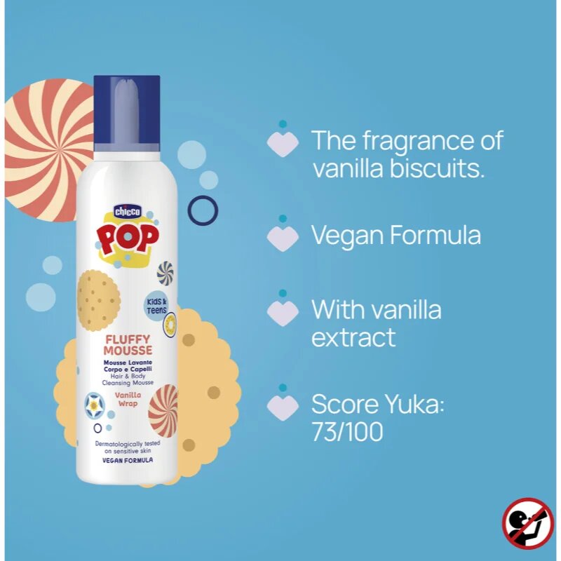 Chicco POP Fluffy Mousse Hair and Body hab testre és hajra Vanilla wrap 200 ml