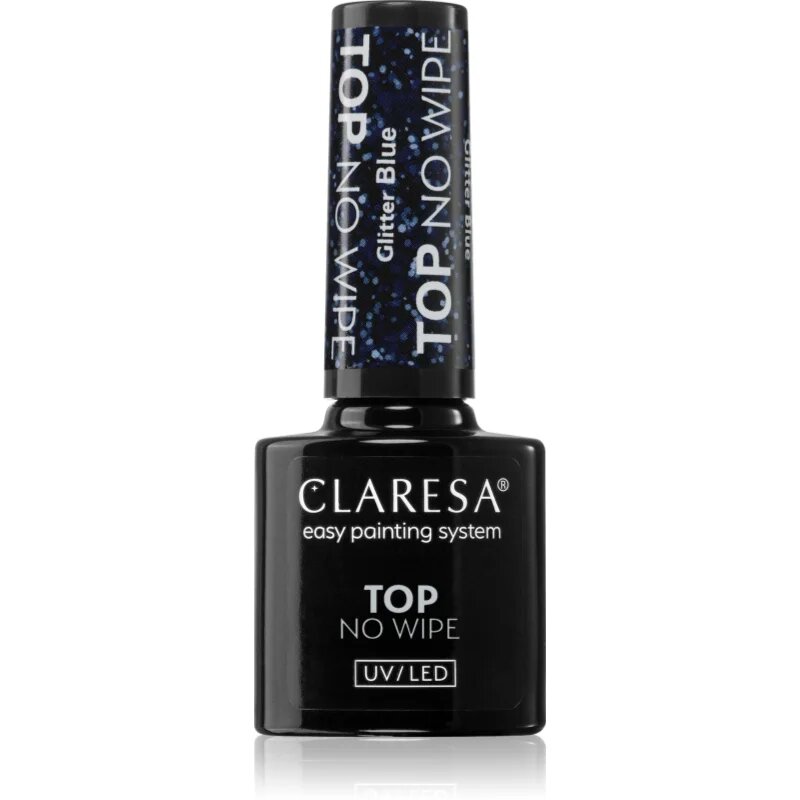 Claresa UV/LED Top Glitter No Wipe zselés fedő körömlakk csillogó árnyalat Glitter Blue 5 g