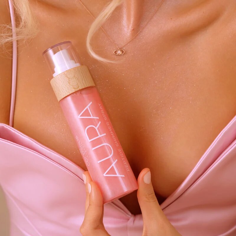 COCOSOLIS AURA Peptide Shimmer Spray hidratéló spray élénkítő hatással illattal Strawberry Cheesecake 100 ml