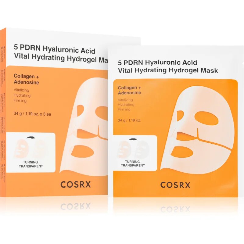 Cosrx 5 PDRN Hyaluronic Acid Vital Hydrating Hydrogel Mask intenzív hidrogélmaszk az élénk és kisimított arcbőrért 34 g
