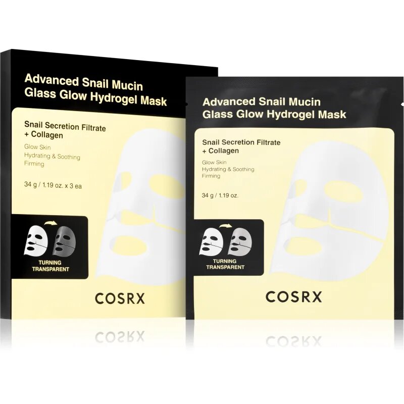 Cosrx Advanced Snail Mucin Glass Glow Hydrogel Mask revitalizáló hidrogél maszk csigakivonattal egységesíti a bőrszín tónusait 3 db