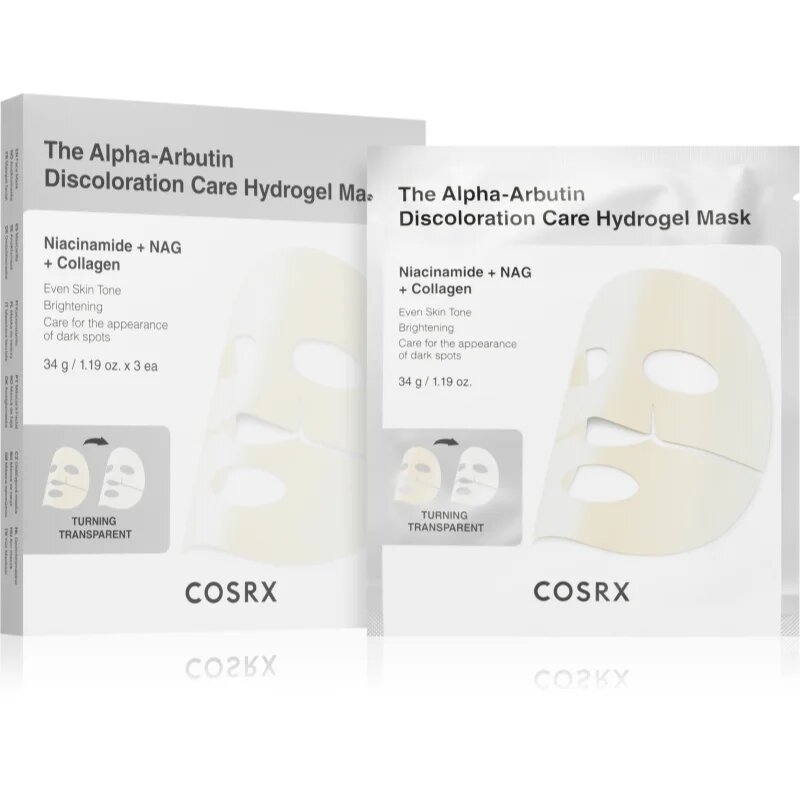 Cosrx The Alpha-Arbutin Discoloration Care hidrogél maszk egységesíti a bőrszín tónusait 3x34 g