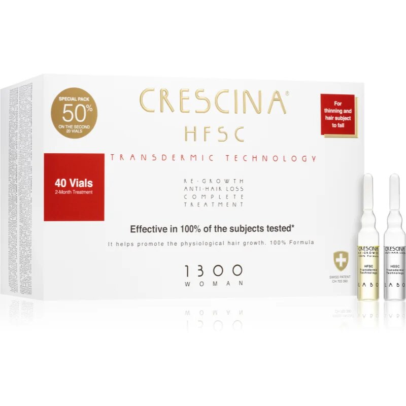 Crescina Transdermic 1300 Re-Growth and Anti-Hair Loss hajnövekedés és hajhullás elleni ápolás hölgyeknek 40x35 ml