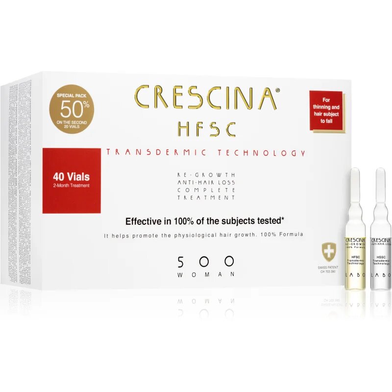 Crescina Transdermic 500 Re-Growth and Anti-Hair Loss hajnövekedés és hajhullás elleni ápolás hölgyeknek 40x35 ml