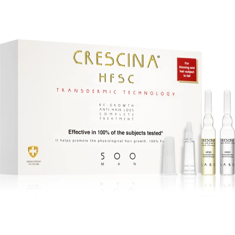 Crescina Transdermic 500 Re-Growth and Anti-Hair Loss hajnövekedés és hajhullás elleni ápolás uraknak 20x35 ml