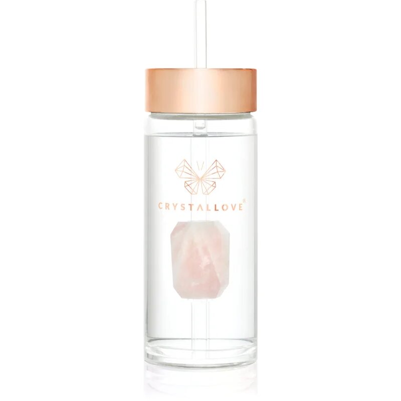 Crystallove Amethyst Straw Water Bottle Kulacs szívószállal Rose 1 db