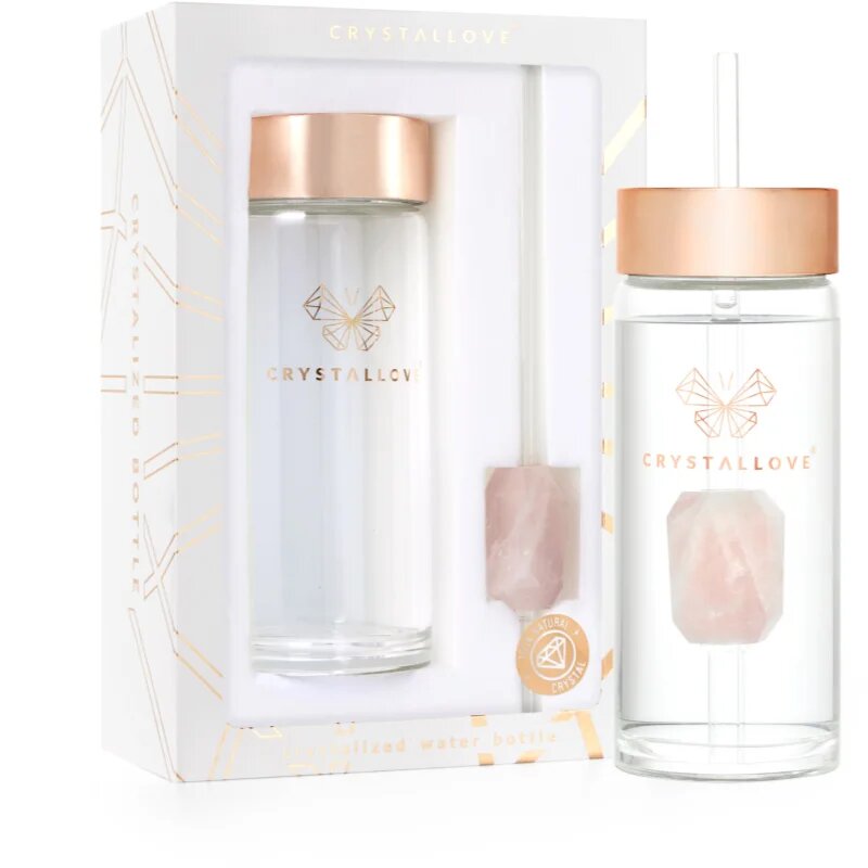 Crystallove Amethyst Straw Water Bottle Kulacs szívószállal Rose 1 db
