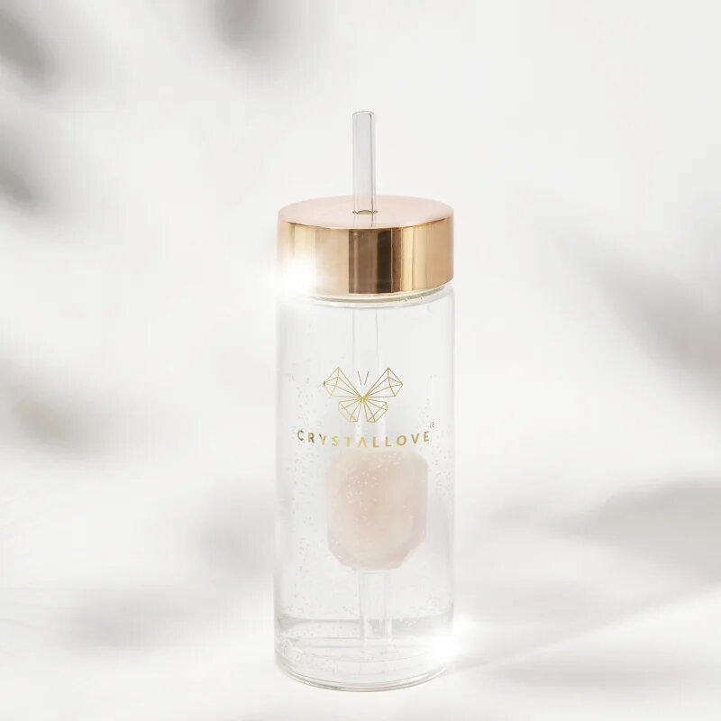 Crystallove Amethyst Straw Water Bottle Kulacs szívószállal Rose 1 db