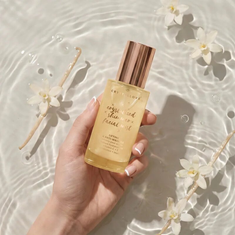 Crystallove Clear Quartz Shimmer Facial Mist arc spray élénk és hidratált bőr 100 ml