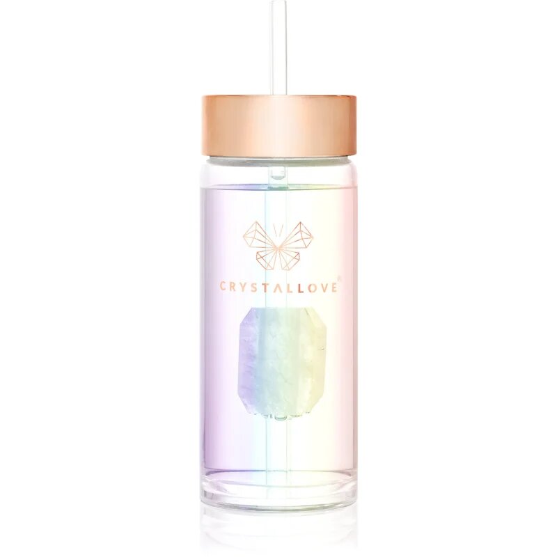 Crystallove Clear Quartz Straw Water Bottle Kulacs szívószállal Hologram 400 ml