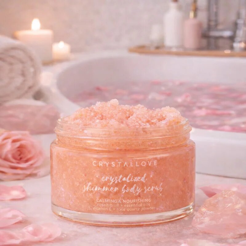 Crystallove Rose Quartz Shimmer Body Scrub testpeeling 200 g