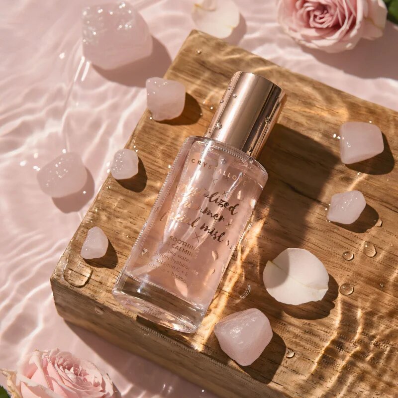 Crystallove Rose Quartz Shimmer Facial Mist arc spray az élénk bőrért 100 ml