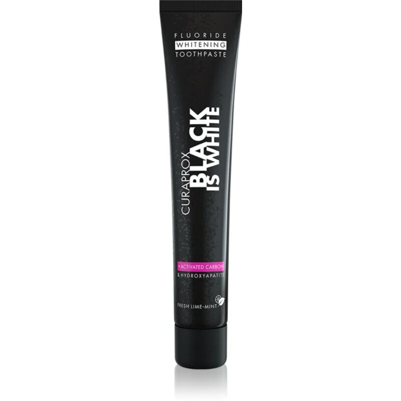 Curaprox Black is White fogfehérítő fogkrém faszénnel hydroxyapatittel íz Fresh Lime-Mint 90 ml