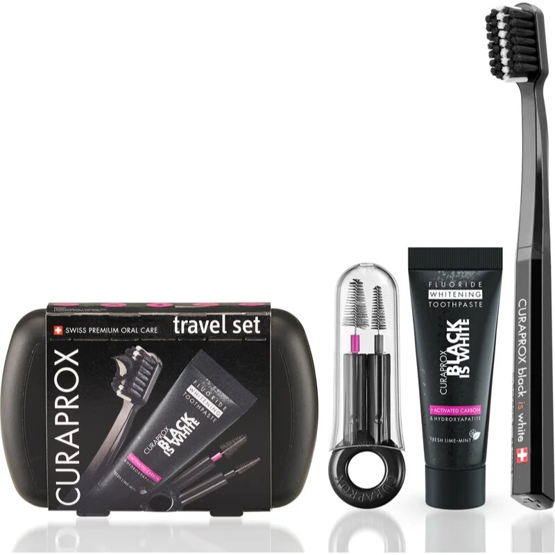 Curaprox Travel Set Black is White utazási készlet fogakra nyelvre és ínyre