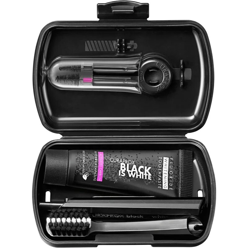 Curaprox Travel Set Black is White utazási készlet fogakra nyelvre és ínyre