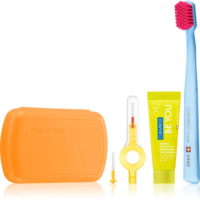 Curaprox Travel Set utazó szett kozmetikumokra fogakra nyelvre és ínyre Orange